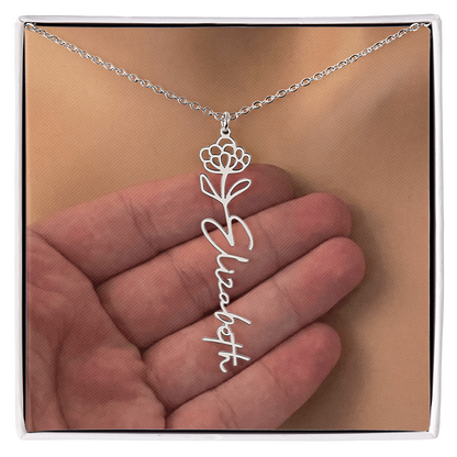 Personalized Birth Flower Name Necklace for Daughter, Sister, Wife, Niece, Soulmate, Girlfriend, Granddaughter & Mom