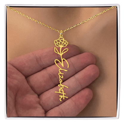 Personalized Birth Flower Name Necklace for Daughter, Sister, Wife, Niece, Soulmate, Girlfriend, Granddaughter & Mom