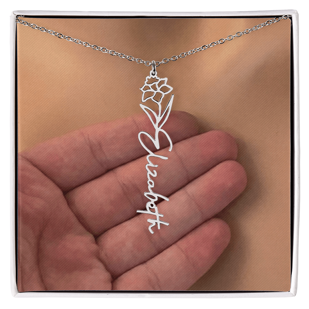 Personalized Birth Flower Name Necklace for Daughter, Sister, Wife, Niece, Soulmate, Girlfriend, Granddaughter & Mom