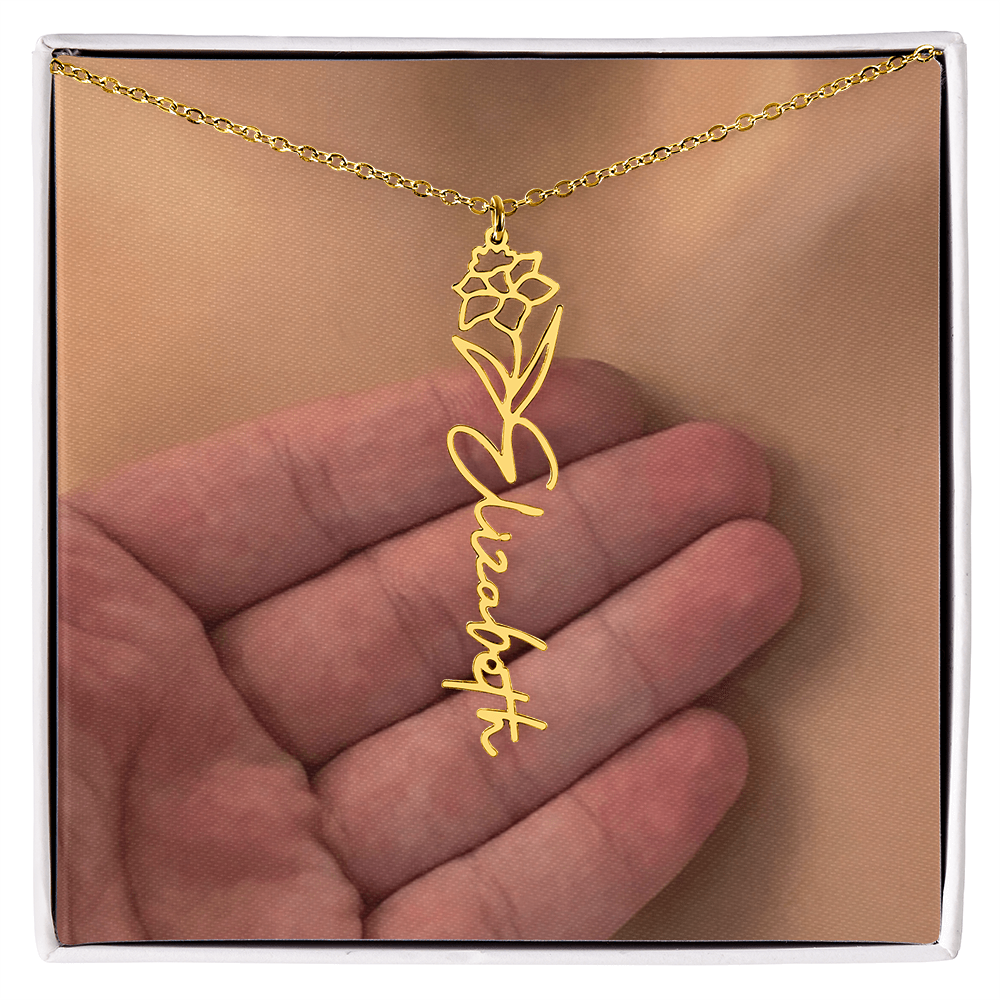 Personalized Birth Flower Name Necklace for Daughter, Sister, Wife, Niece, Soulmate, Girlfriend, Granddaughter & Mom