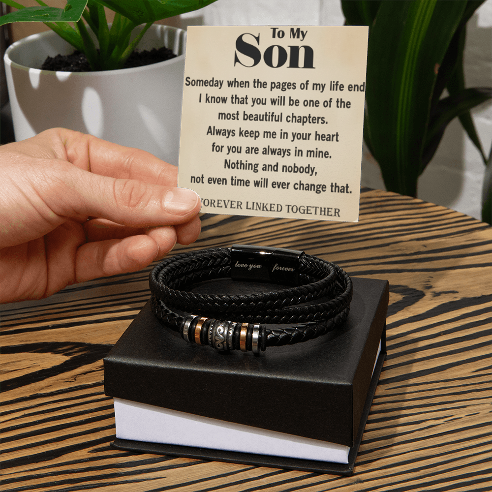 To My Son – “Forever Linked Together” Men's ‘Love You Forever' Bracelet (Stainless Steel & Vegan Leather)