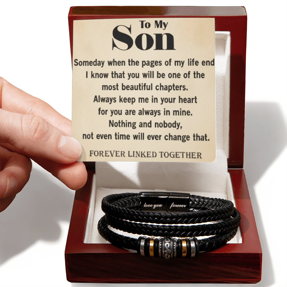 To My Son – “Forever Linked Together” Men's ‘Love You Forever' Bracelet (Stainless Steel & Vegan Leather)