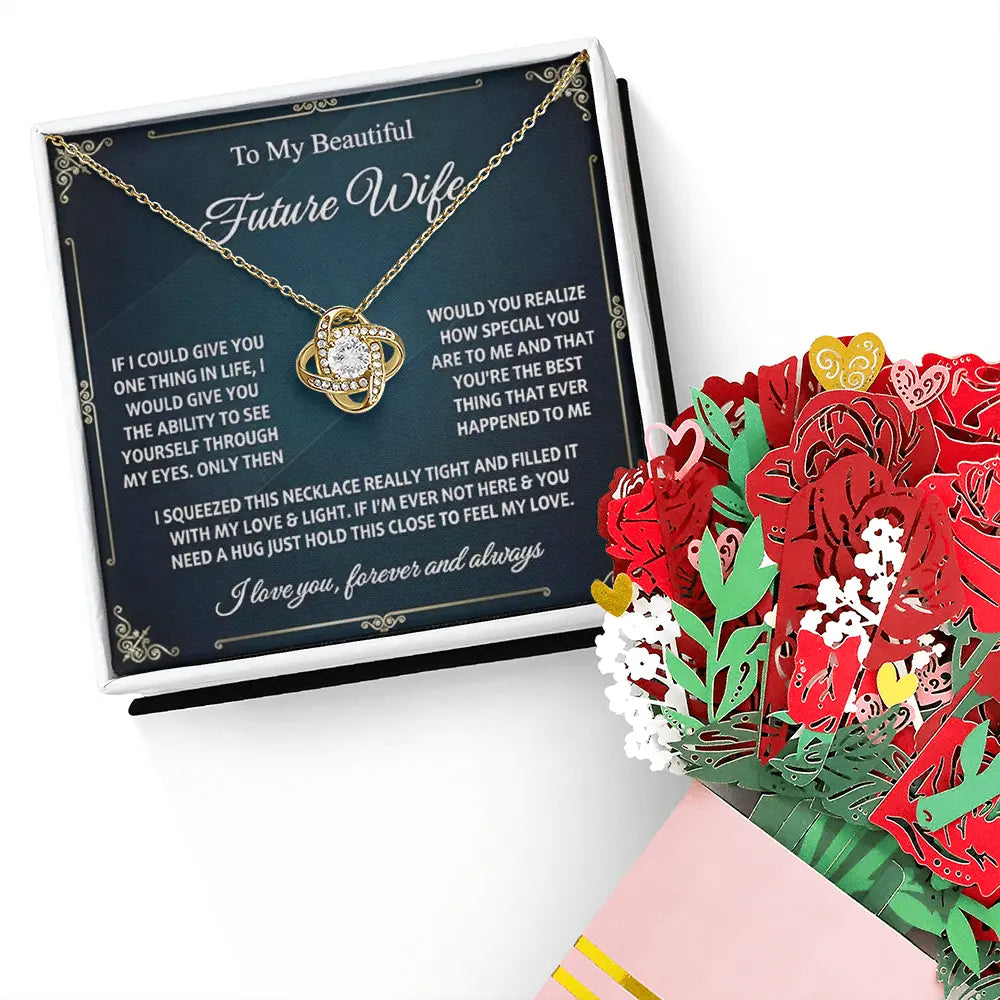 To My Future Wife Love Knot Necklace and Sweetest Devotion Bouquet - Bundle Set ShineOn Fulfillment