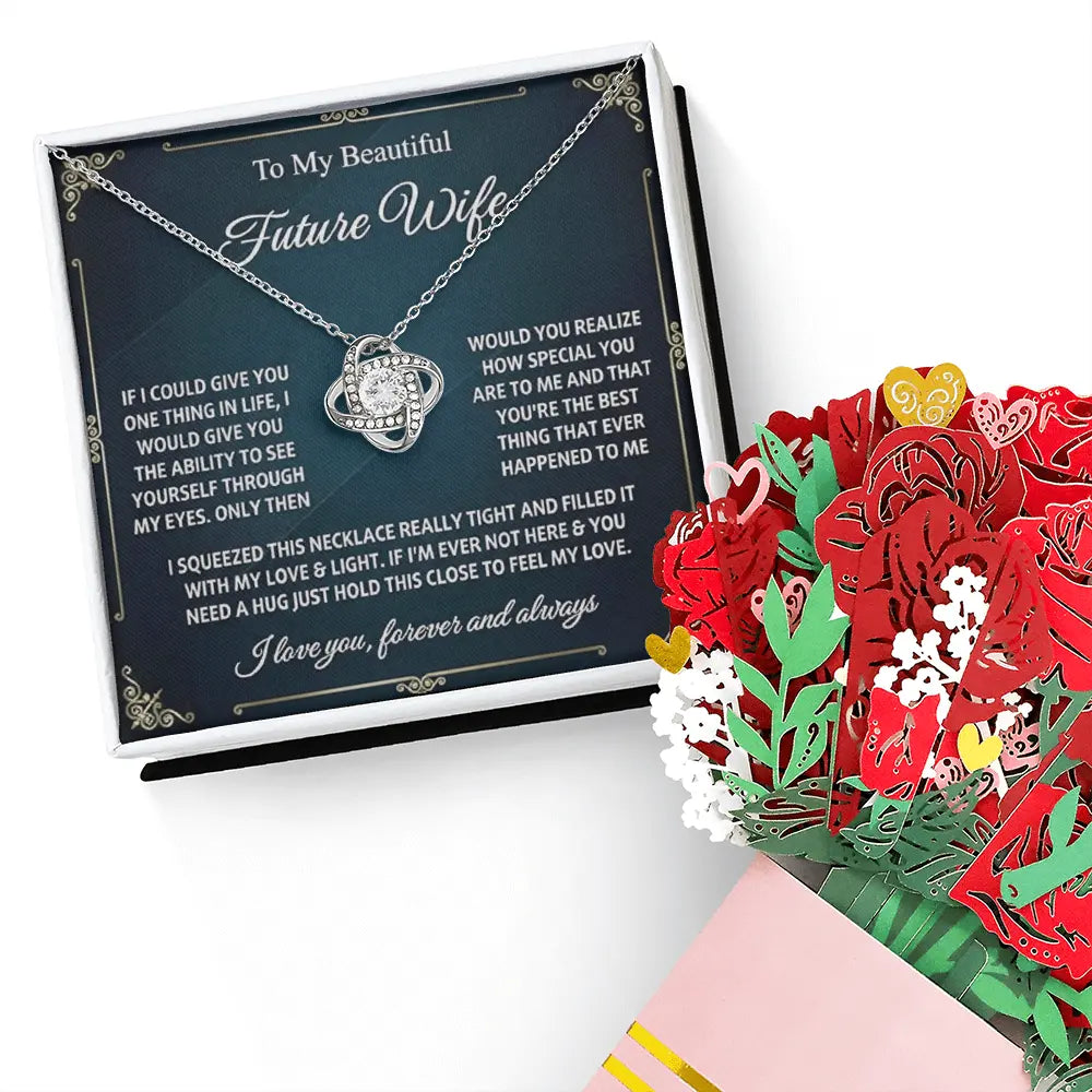 To My Future Wife Love Knot Necklace and Sweetest Devotion Bouquet - Bundle Set ShineOn Fulfillment
