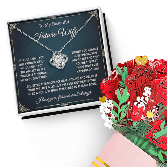 To My Future Wife Love Knot Necklace and Sweetest Devotion Bouquet - Bundle Set