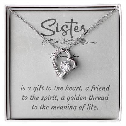 To My Sister – Forever Love Heart Necklace (14k White or 18k Yellow Gold Finish)