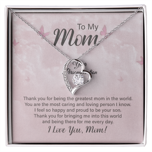 To My Mom – Forever Love Necklace – “Thank You for Everything” Message Card Gift from Son