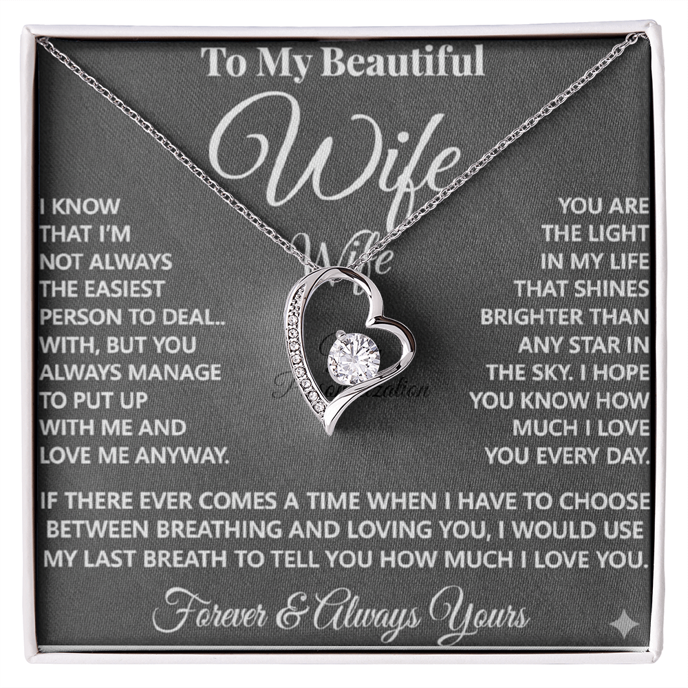 To My Beautiful Wife – Forever Love Necklace – “Forever & Always Yours” Message Card Gift