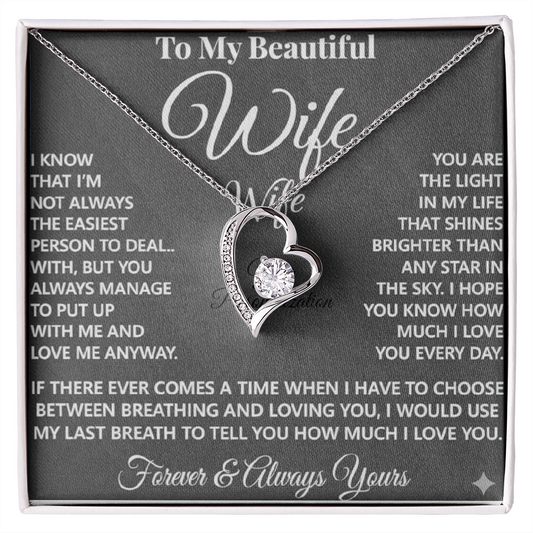 To My Beautiful Wife – Forever Love Necklace – “Forever & Always Yours” Message Card Gift