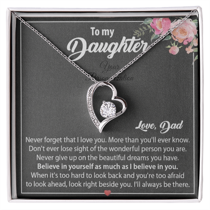 To My Daughter Floral Message Card Necklace | Believe In Yourself | Love, Dad