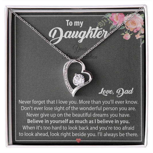 To My Daughter Floral Message Card Necklace | Believe In Yourself | Love, Dad