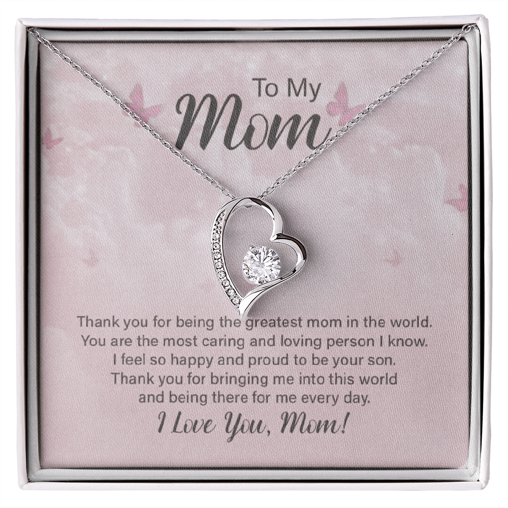 To My Mom – Forever Love Necklace – “Thank You for Everything” Message Card Gift from Son