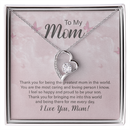 To My Mom – Forever Love Necklace – “Thank You for Everything” Message Card Gift from Son
