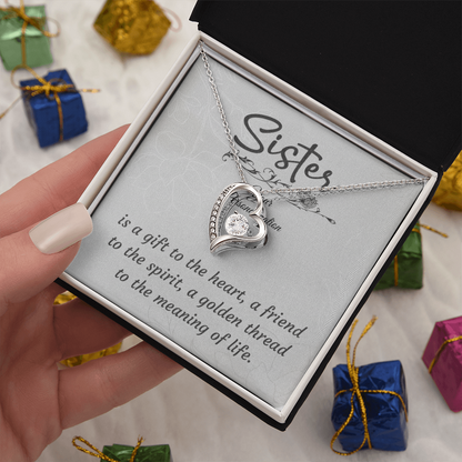 To My Sister – Forever Love Heart Necklace (14k White or 18k Yellow Gold Finish)