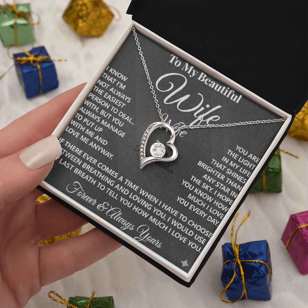 To My Beautiful Wife – Forever Love Necklace – “Forever & Always Yours” Message Card Gift