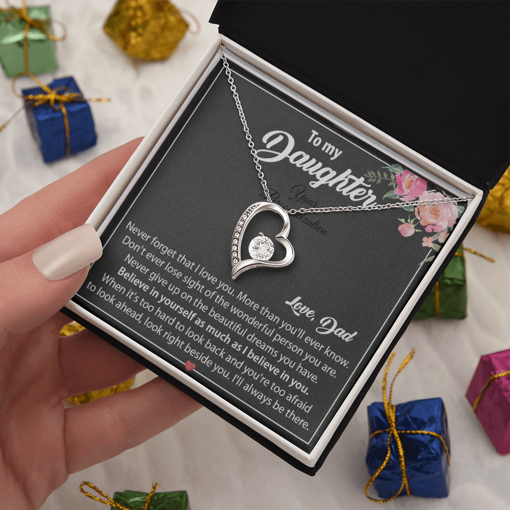 To My Daughter Floral Message Card Necklace | Believe In Yourself | Love, Dad