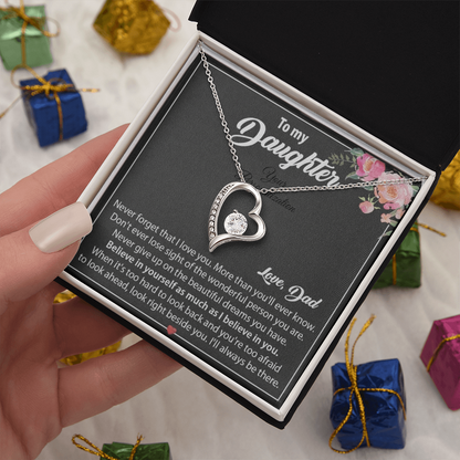 To My Daughter Floral Message Card Necklace | Believe In Yourself | Love, Dad
