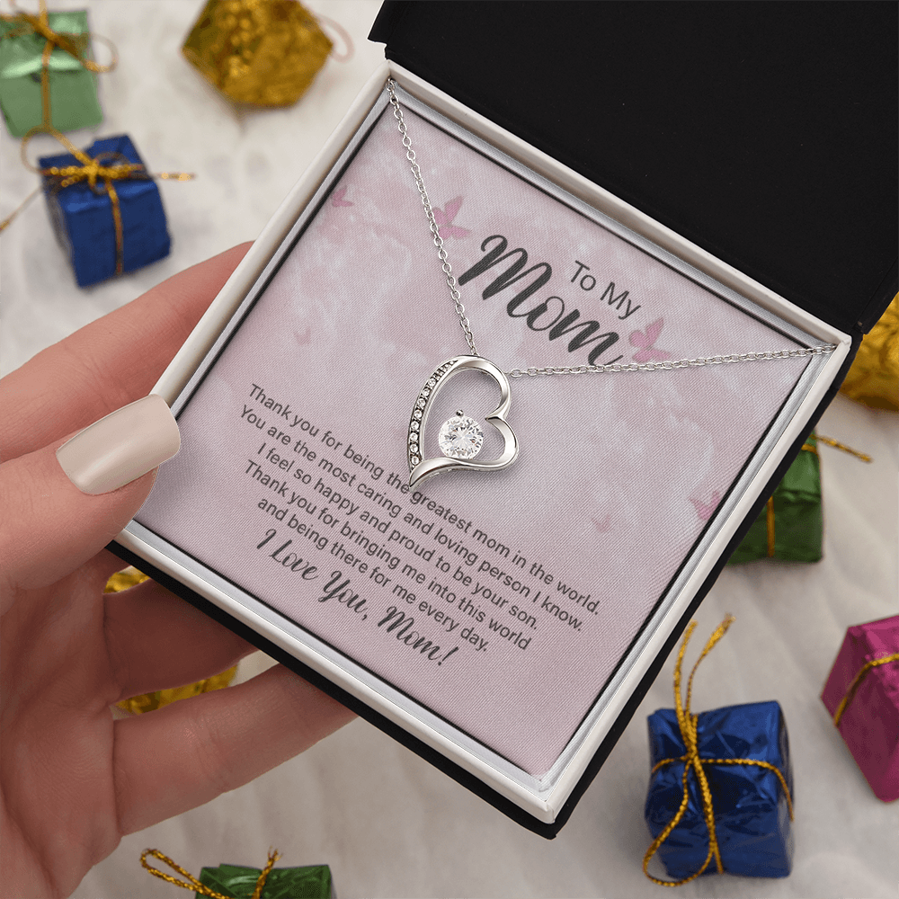 To My Mom – Forever Love Necklace – “Thank You for Everything” Message Card Gift from Son