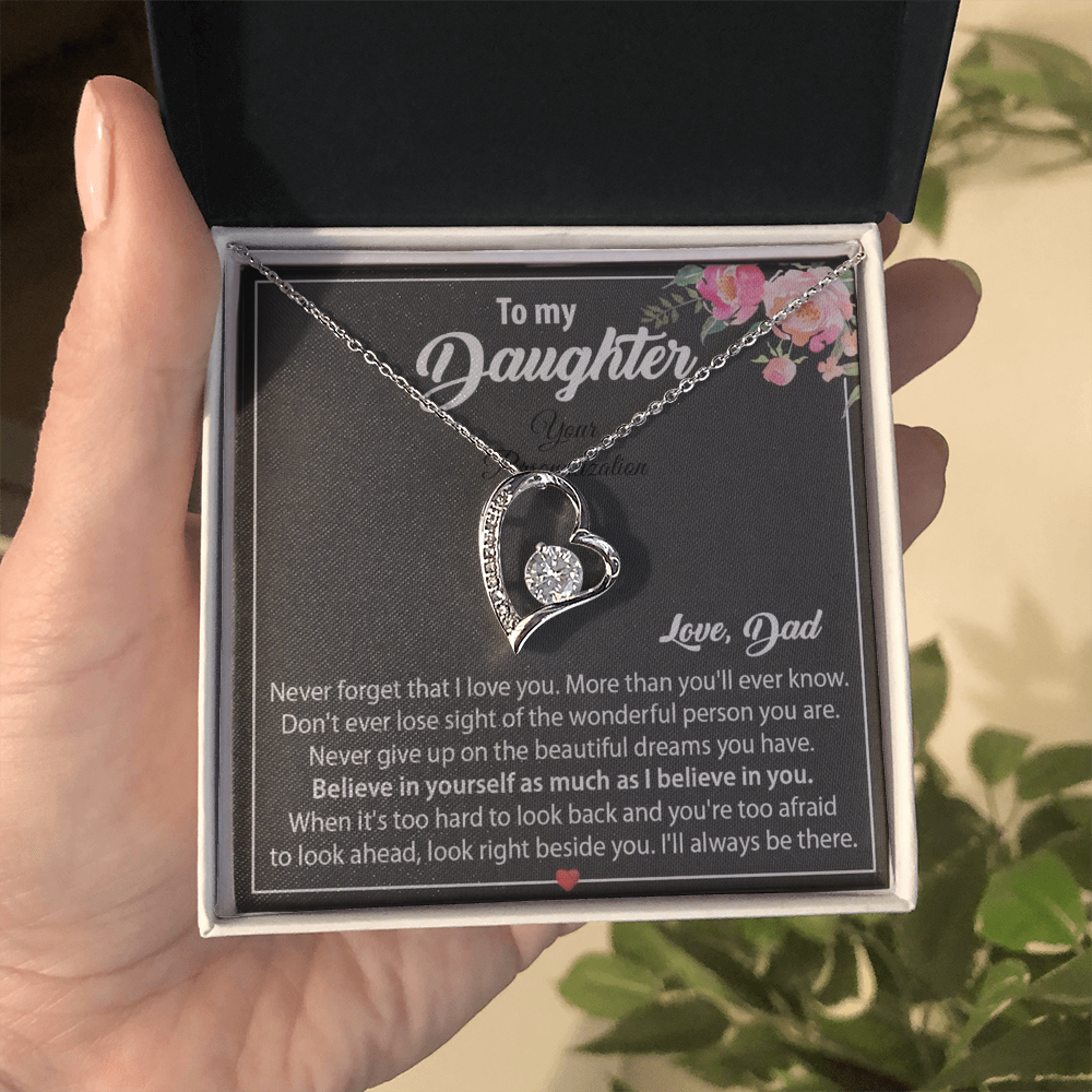 To My Daughter Floral Message Card Necklace | Believe In Yourself | Love, Dad