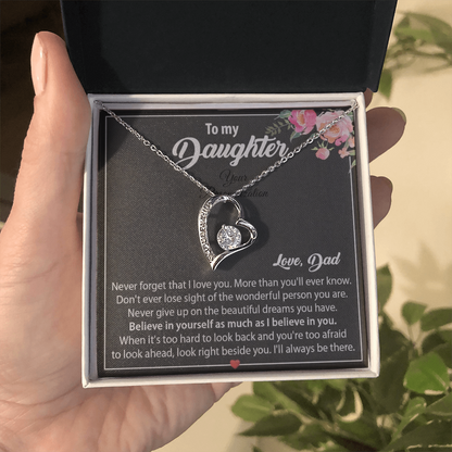 To My Daughter Floral Message Card Necklace | Believe In Yourself | Love, Dad