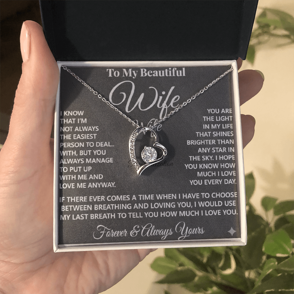 To My Beautiful Wife – Forever Love Necklace – “Forever & Always Yours” Message Card Gift