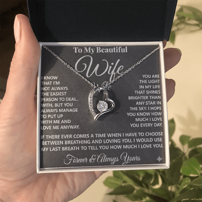 To My Beautiful Wife – Forever Love Necklace – “Forever & Always Yours” Message Card Gift