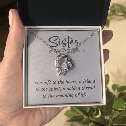 To My Sister – Forever Love Heart Necklace (14k White or 18k Yellow Gold Finish)