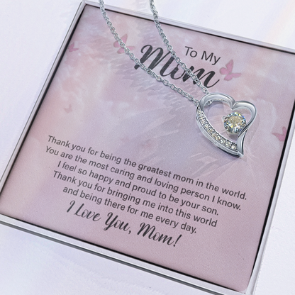 To My Mom – Forever Love Necklace – “Thank You for Everything” Message Card Gift from Son