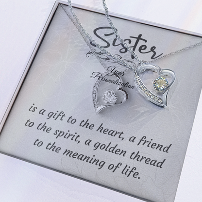 To My Sister – Forever Love Heart Necklace (14k White or 18k Yellow Gold Finish)
