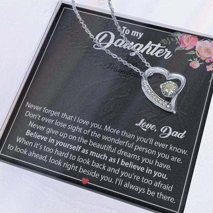 To My Daughter Floral Message Card Necklace | Believe In Yourself | Love, Dad
