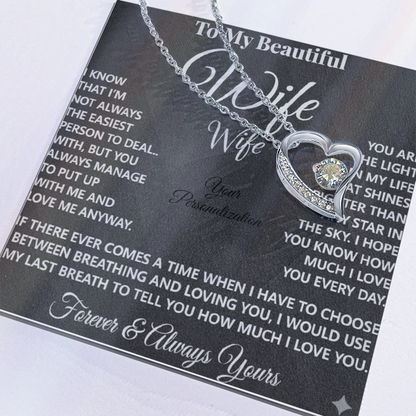 To My Beautiful Wife – Forever Love Necklace – “Forever & Always Yours” Message Card Gift