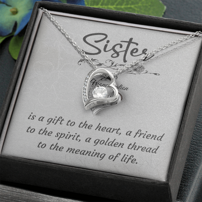 To My Sister – Forever Love Heart Necklace (14k White or 18k Yellow Gold Finish)