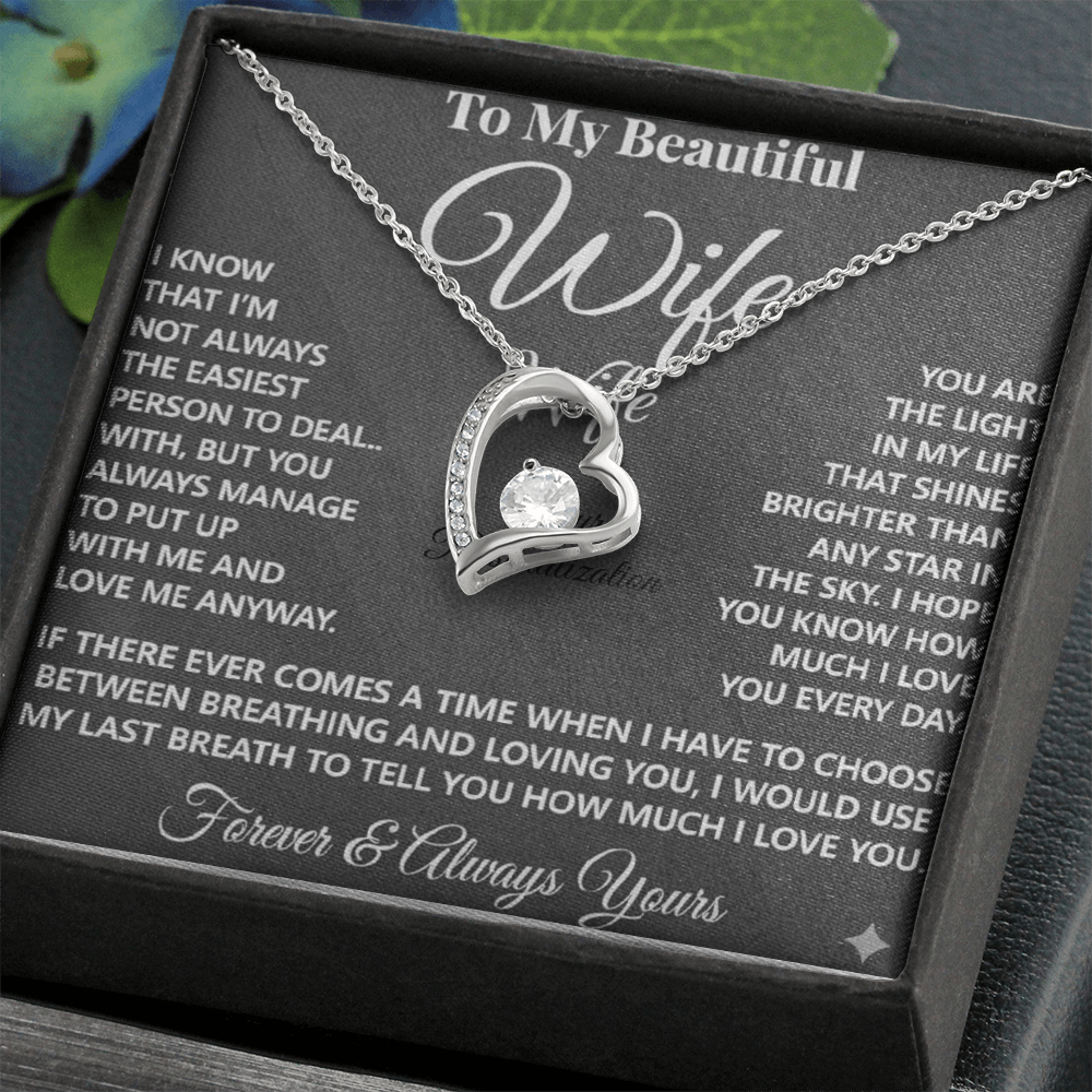 To My Beautiful Wife – Forever Love Necklace – “Forever & Always Yours” Message Card Gift
