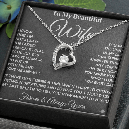 To My Beautiful Wife – Forever Love Necklace – “Forever & Always Yours” Message Card Gift