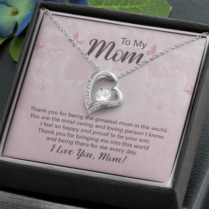 To My Mom – Forever Love Necklace – “Thank You for Everything” Message Card Gift from Son