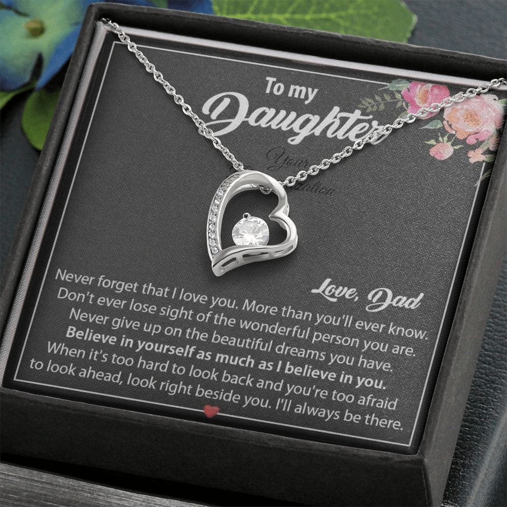 To My Daughter Floral Message Card Necklace | Believe In Yourself | Love, Dad