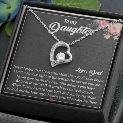 To My Daughter Floral Message Card Necklace | Believe In Yourself | Love, Dad