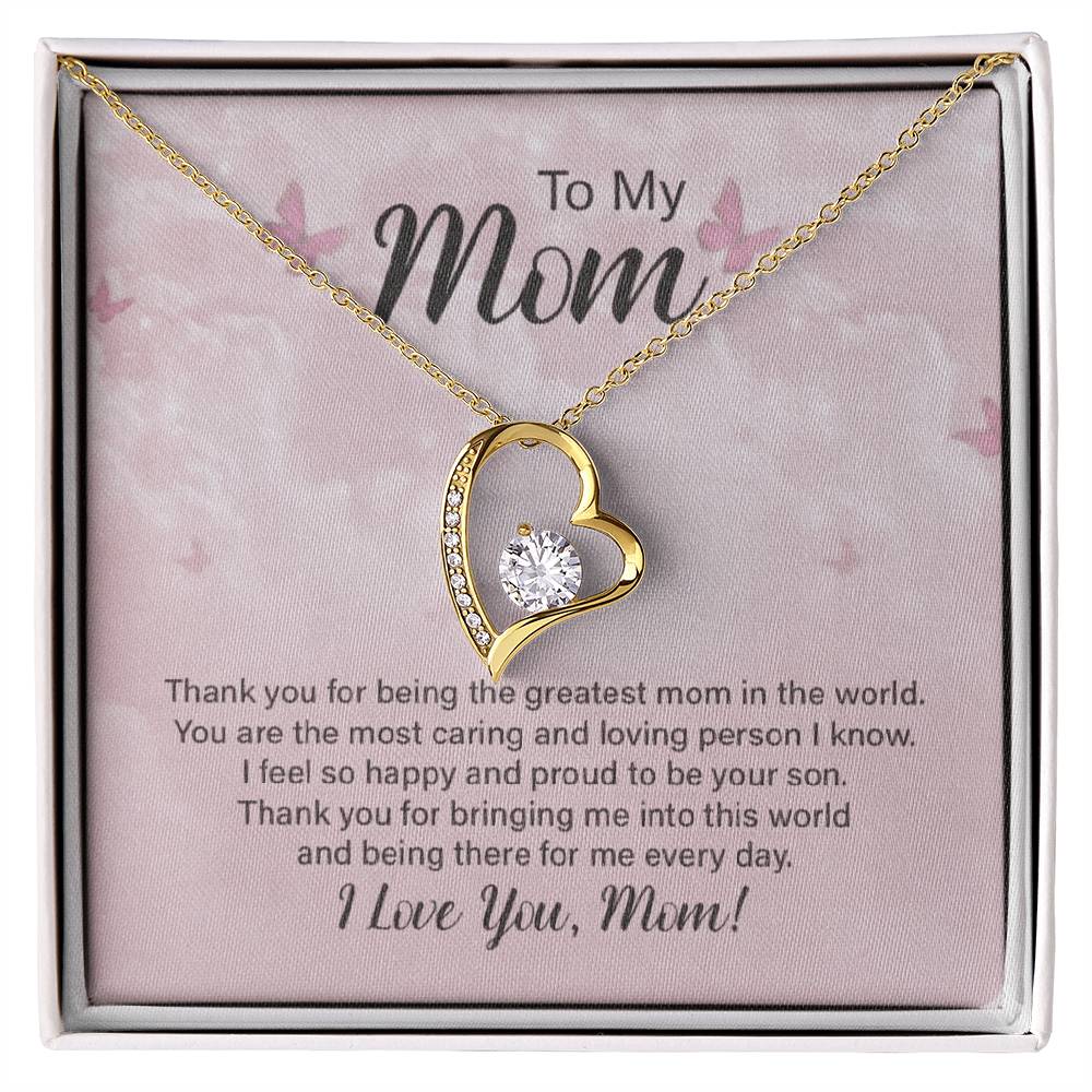 To My Mom – Forever Love Necklace – “Thank You for Everything” Message Card Gift from Son