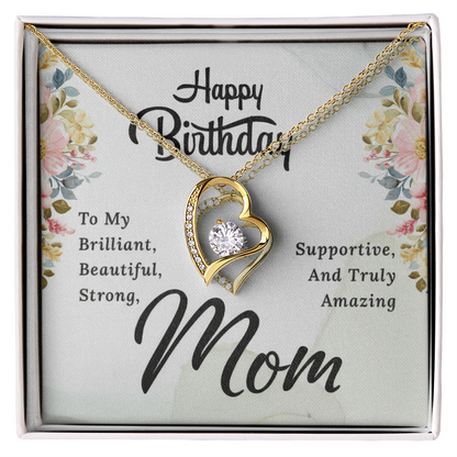 Mom Birthday Necklace – Forever Love Heart Pendant with Message Card (White Gold or 18k Gold)