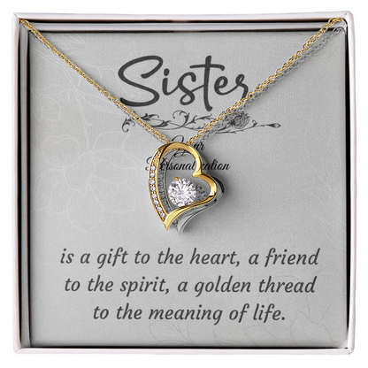 To My Sister – Forever Love Heart Necklace (14k White or 18k Yellow Gold Finish)