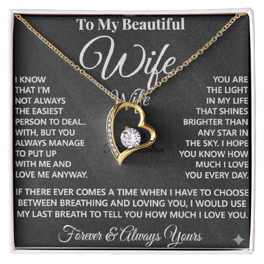 To My Beautiful Wife – Forever Love Necklace – “Forever & Always Yours” Message Card Gift