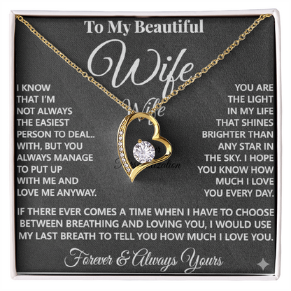 To My Beautiful Wife – Forever Love Necklace – “Forever & Always Yours” Message Card Gift