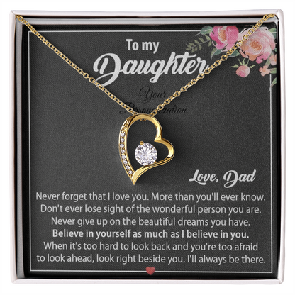 To My Daughter Floral Message Card Necklace | Believe In Yourself | Love, Dad