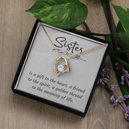 To My Sister – Forever Love Heart Necklace (14k White or 18k Yellow Gold Finish)