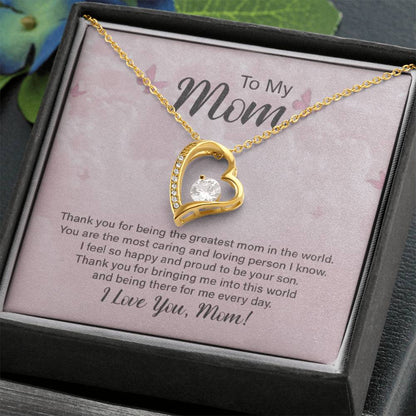 To My Mom – Forever Love Necklace – “Thank You for Everything” Message Card Gift from Son