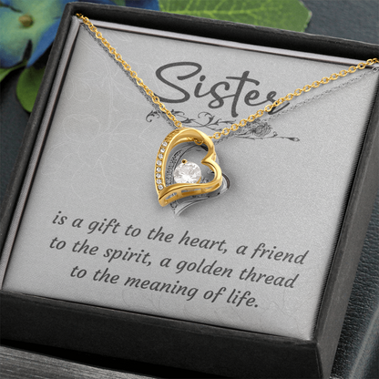 To My Sister – Forever Love Heart Necklace (14k White or 18k Yellow Gold Finish)