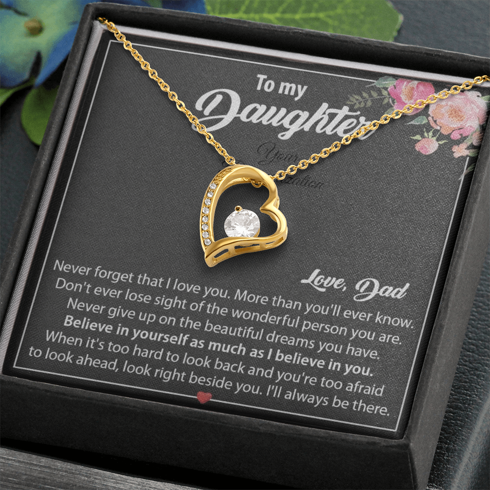 To My Daughter Floral Message Card Necklace | Believe In Yourself | Love, Dad