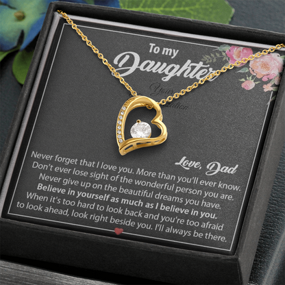 To My Daughter Floral Message Card Necklace | Believe In Yourself | Love, Dad