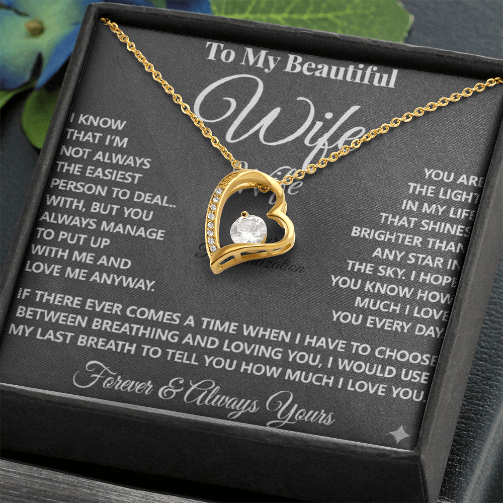To My Beautiful Wife – Forever Love Necklace – “Forever & Always Yours” Message Card Gift