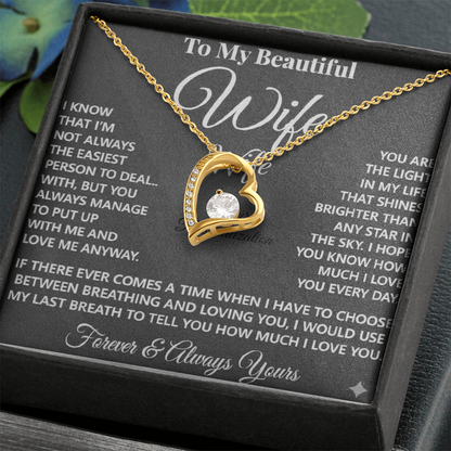 To My Beautiful Wife – Forever Love Necklace – “Forever & Always Yours” Message Card Gift